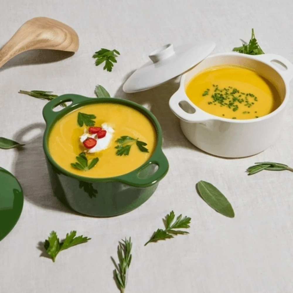 Elegant Cream and Green Ceramic Cookware Set - Picture 2 of 3